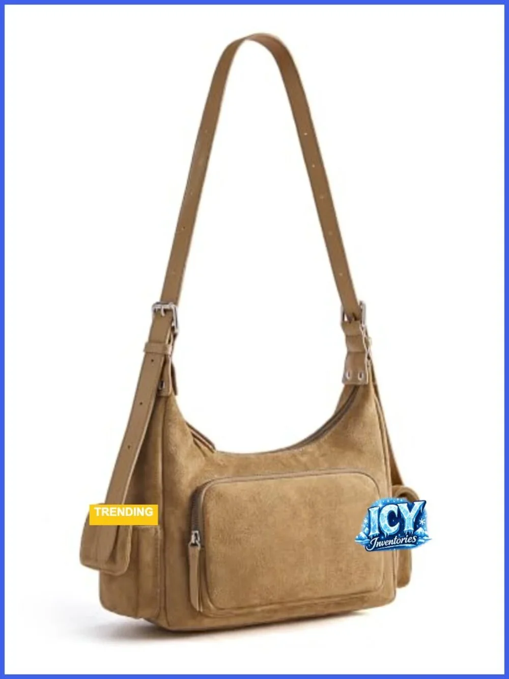 Faux Suede Hobo Bag Women Crossbody Shoulder Handbag Multi Pockets